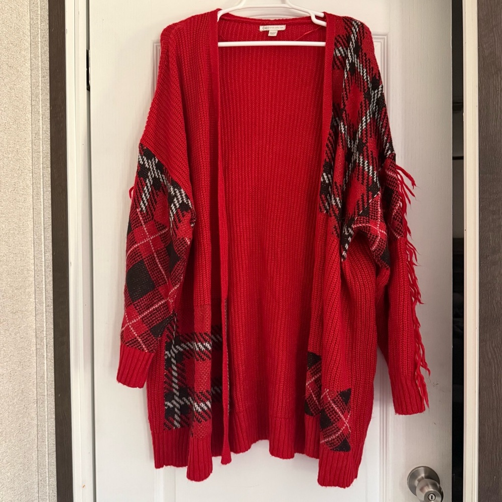 Cato Vibrant Red Plaid Cardigan